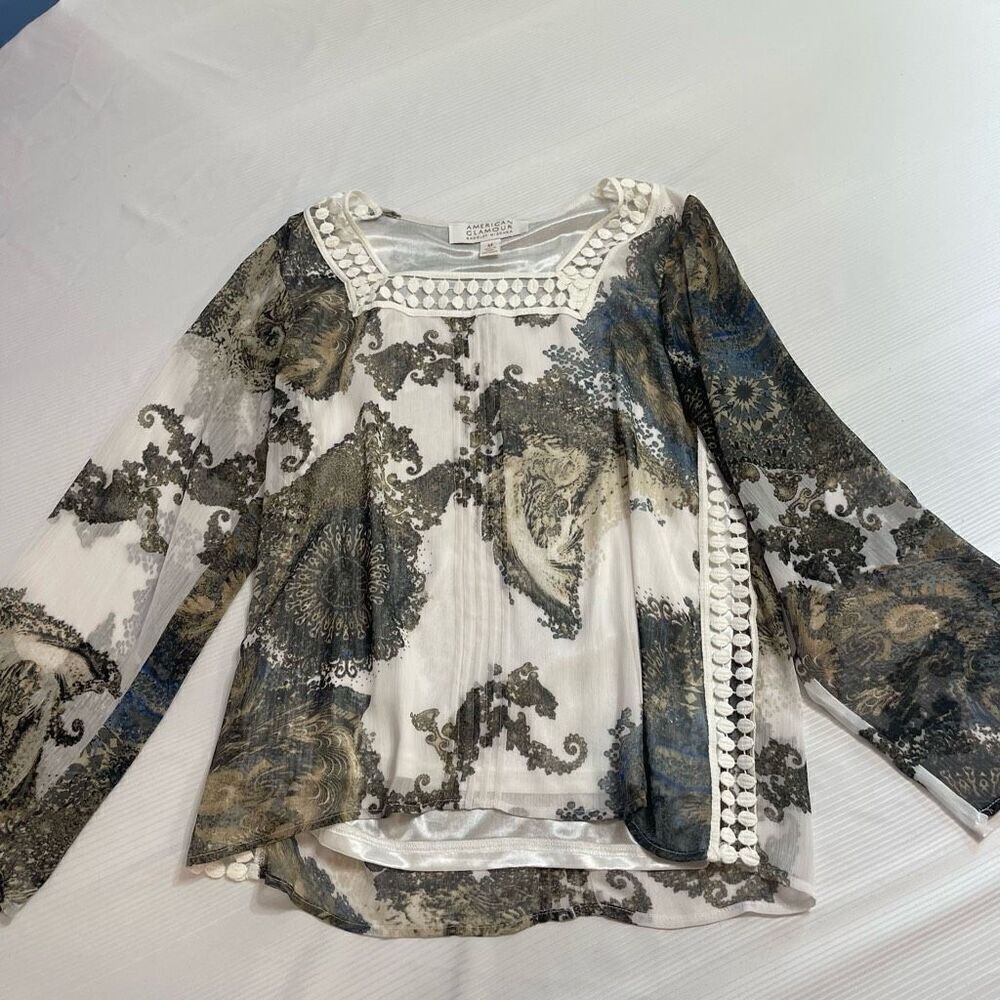 American Glamour Badgley Mischka Paisley Top Blouse Size Medium